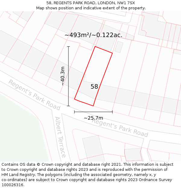 58, REGENTS PARK ROAD, LONDON, NW1 7SX: Plot and title map