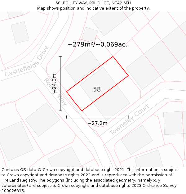 58, ROLLEY WAY, PRUDHOE, NE42 5FH: Plot and title map