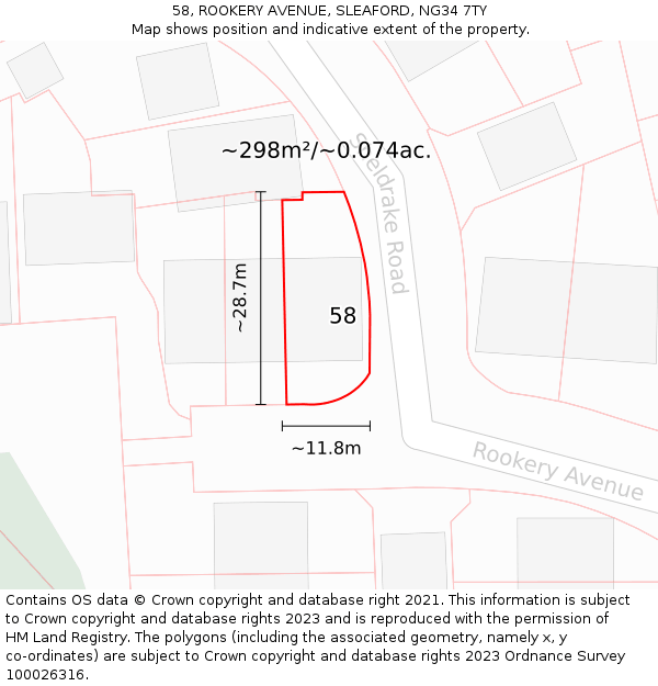 58, ROOKERY AVENUE, SLEAFORD, NG34 7TY: Plot and title map