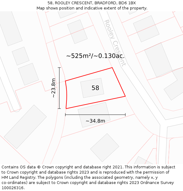 58, ROOLEY CRESCENT, BRADFORD, BD6 1BX: Plot and title map