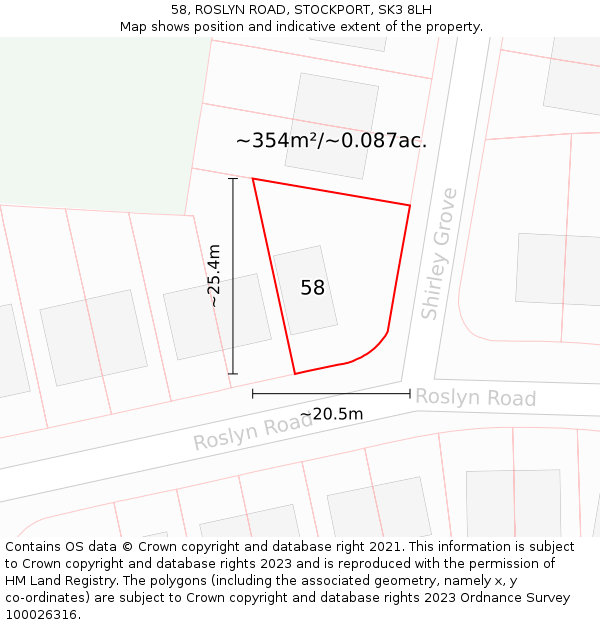 58, ROSLYN ROAD, STOCKPORT, SK3 8LH: Plot and title map