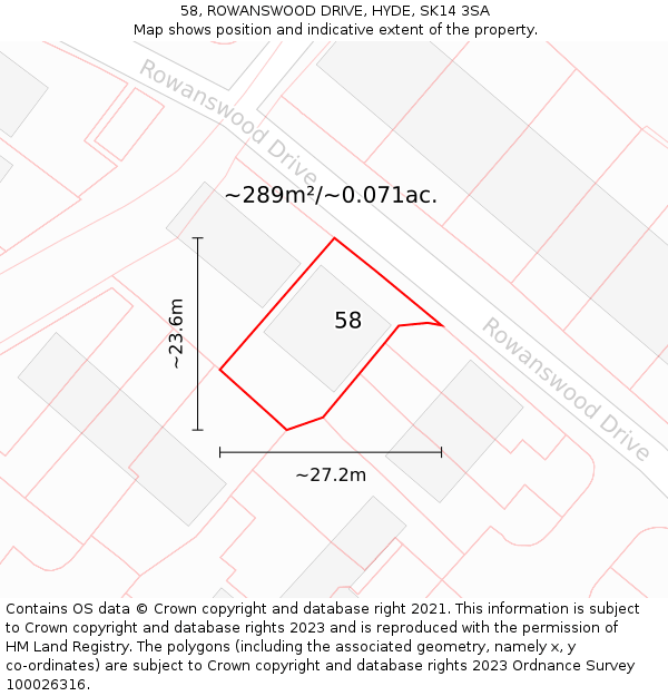 58, ROWANSWOOD DRIVE, HYDE, SK14 3SA: Plot and title map