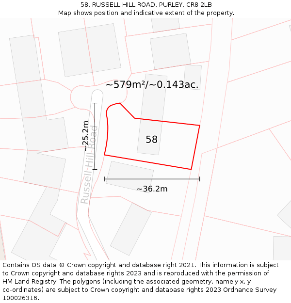 58, RUSSELL HILL ROAD, PURLEY, CR8 2LB: Plot and title map