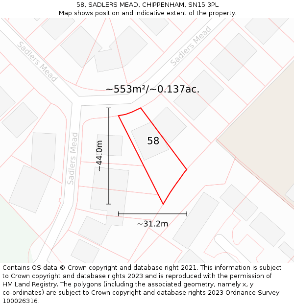 58, SADLERS MEAD, CHIPPENHAM, SN15 3PL: Plot and title map