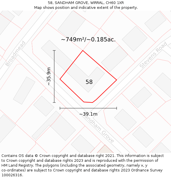 58, SANDHAM GROVE, WIRRAL, CH60 1XR: Plot and title map