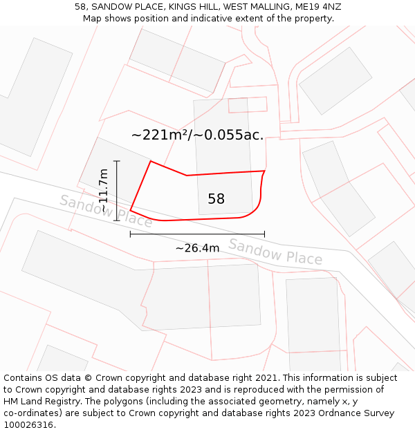 58, SANDOW PLACE, KINGS HILL, WEST MALLING, ME19 4NZ: Plot and title map