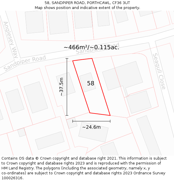 58, SANDPIPER ROAD, PORTHCAWL, CF36 3UT: Plot and title map