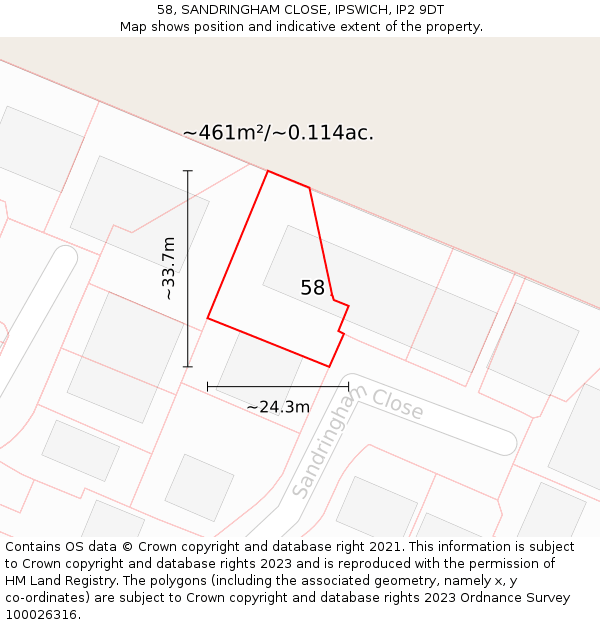58, SANDRINGHAM CLOSE, IPSWICH, IP2 9DT: Plot and title map