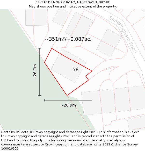 58, SANDRINGHAM ROAD, HALESOWEN, B62 8TJ: Plot and title map