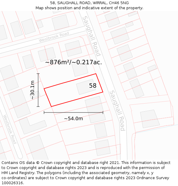 58, SAUGHALL ROAD, WIRRAL, CH46 5NG: Plot and title map