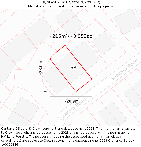 58, SEAVIEW ROAD, COWES, PO31 7UQ: Plot and title map