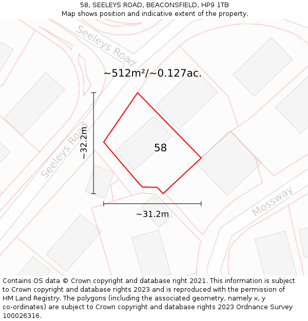 58, SEELEYS ROAD, BEACONSFIELD, HP9 1TB: Plot and title map