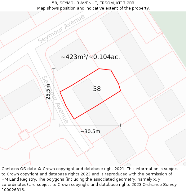 58, SEYMOUR AVENUE, EPSOM, KT17 2RR: Plot and title map