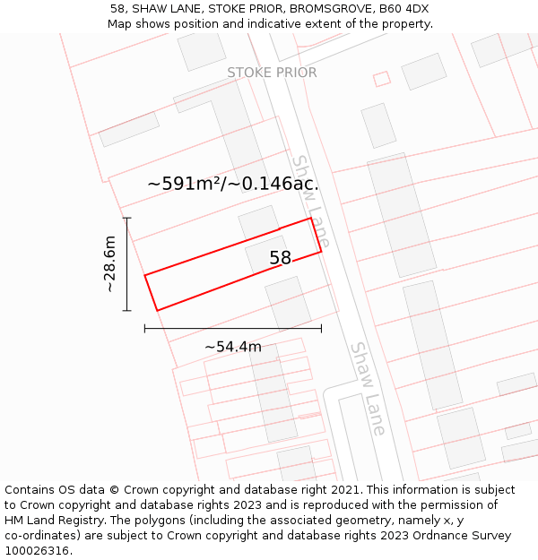 58, SHAW LANE, STOKE PRIOR, BROMSGROVE, B60 4DX: Plot and title map