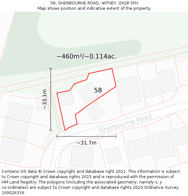 58, SHERBOURNE ROAD, WITNEY, OX28 5FH: Plot and title map