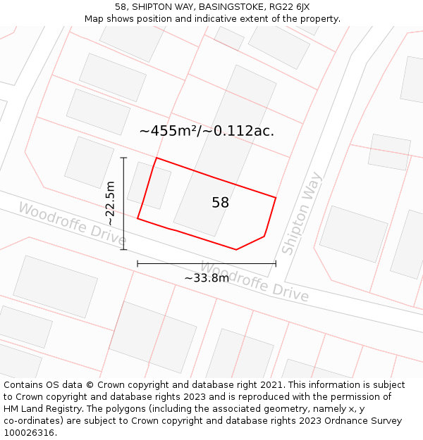 58, SHIPTON WAY, BASINGSTOKE, RG22 6JX: Plot and title map