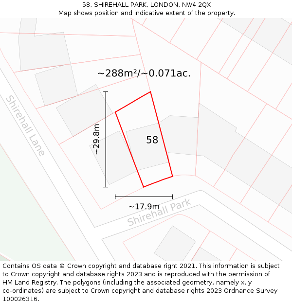58, SHIREHALL PARK, LONDON, NW4 2QX: Plot and title map