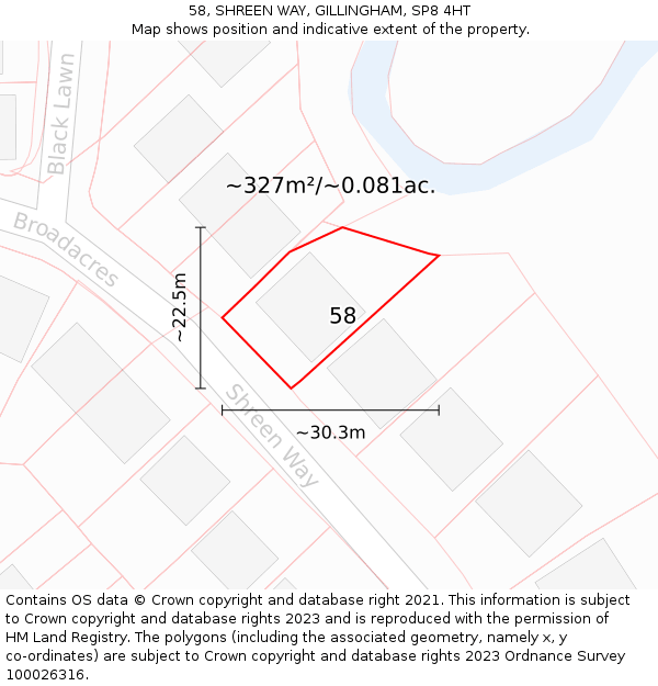 58, SHREEN WAY, GILLINGHAM, SP8 4HT: Plot and title map