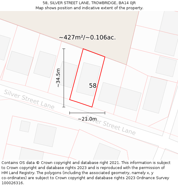 58, SILVER STREET LANE, TROWBRIDGE, BA14 0JR: Plot and title map