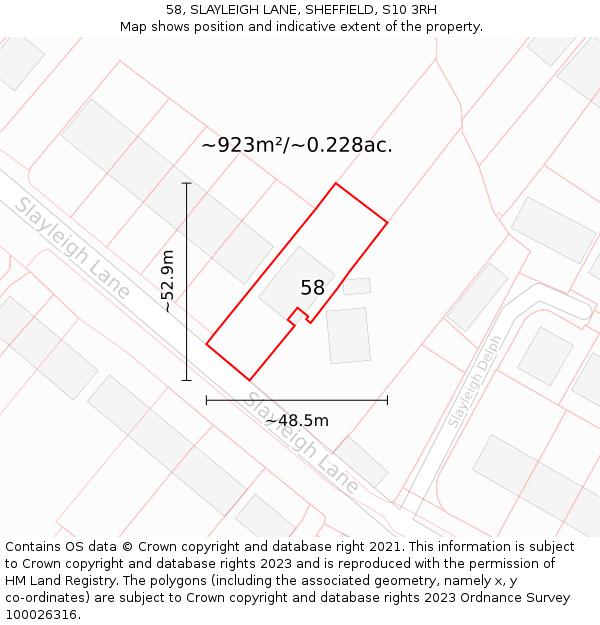 58, SLAYLEIGH LANE, SHEFFIELD, S10 3RH: Plot and title map