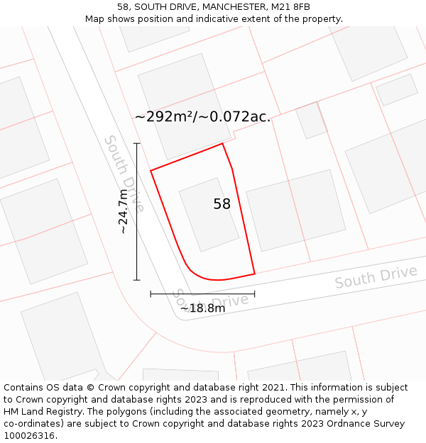 58, SOUTH DRIVE, MANCHESTER, M21 8FB: Plot and title map