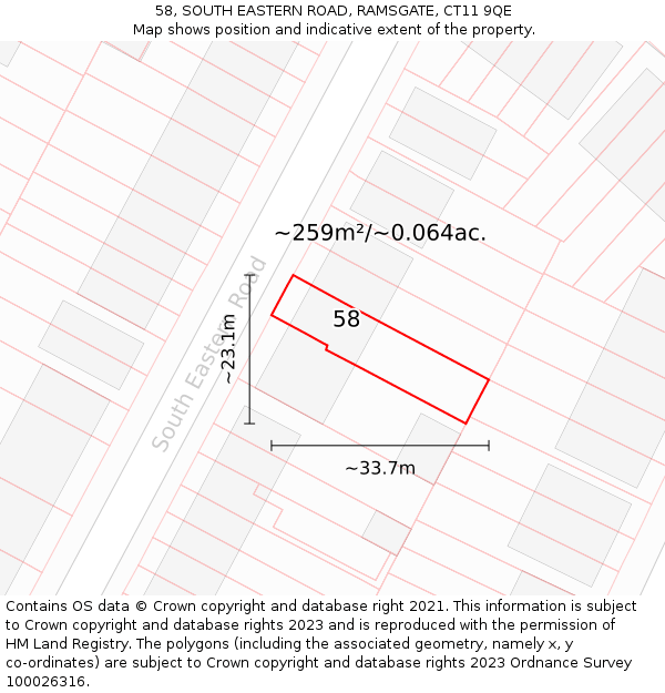 58, SOUTH EASTERN ROAD, RAMSGATE, CT11 9QE: Plot and title map