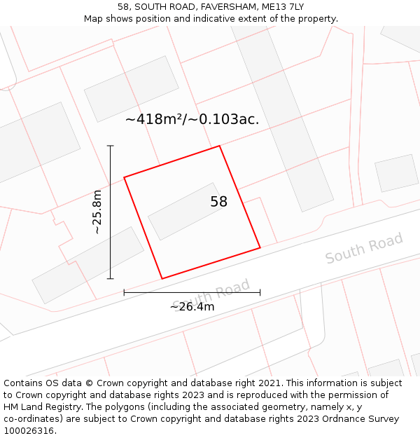 58, SOUTH ROAD, FAVERSHAM, ME13 7LY: Plot and title map