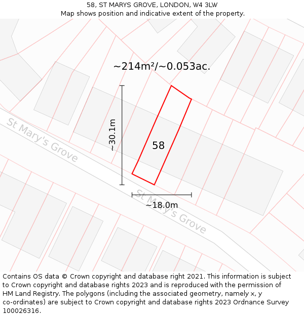 58, ST MARYS GROVE, LONDON, W4 3LW: Plot and title map