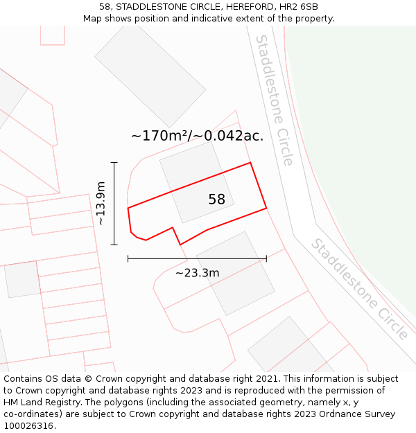 58, STADDLESTONE CIRCLE, HEREFORD, HR2 6SB: Plot and title map
