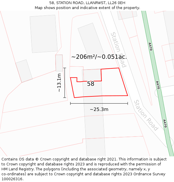 58, STATION ROAD, LLANRWST, LL26 0EH: Plot and title map