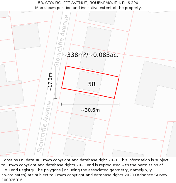 58, STOURCLIFFE AVENUE, BOURNEMOUTH, BH6 3PX: Plot and title map
