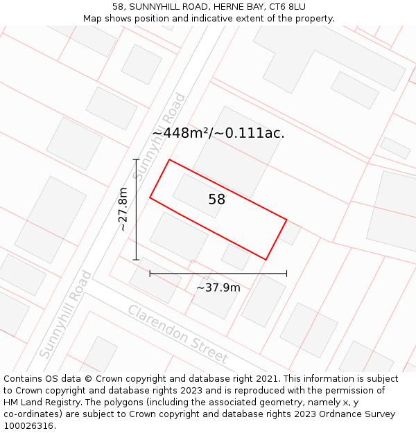 58, SUNNYHILL ROAD, HERNE BAY, CT6 8LU: Plot and title map