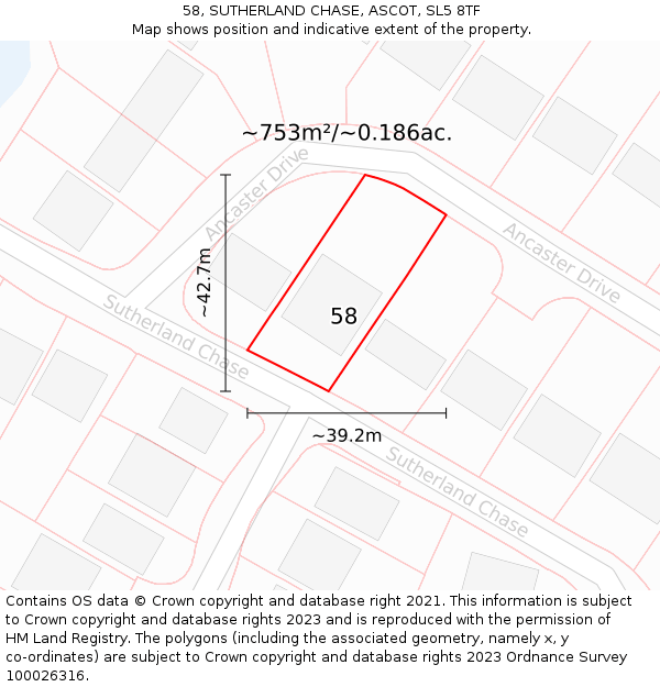 58, SUTHERLAND CHASE, ASCOT, SL5 8TF: Plot and title map