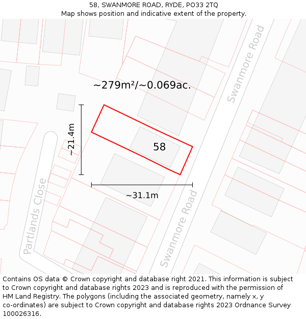 58, SWANMORE ROAD, RYDE, PO33 2TQ: Plot and title map