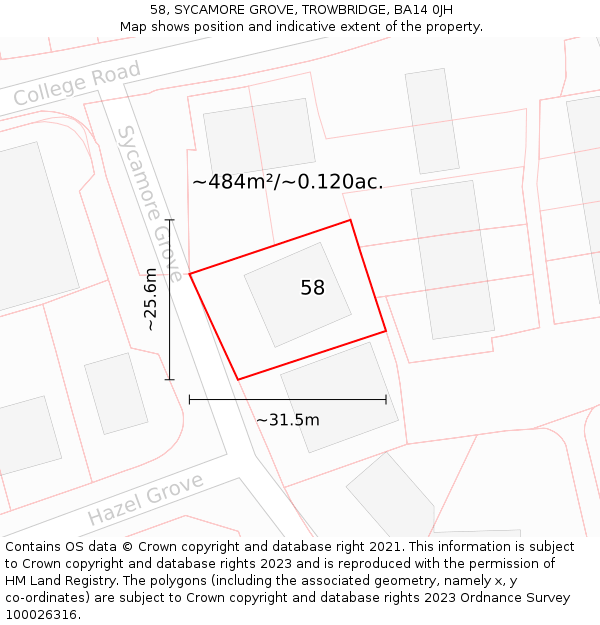 58, SYCAMORE GROVE, TROWBRIDGE, BA14 0JH: Plot and title map