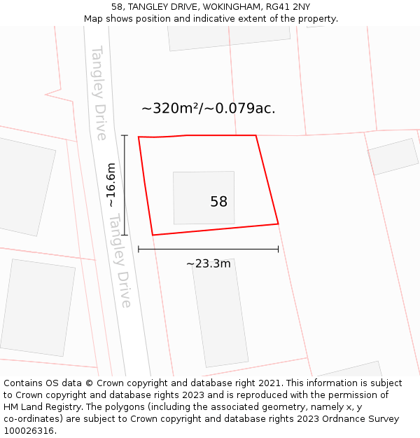 58, TANGLEY DRIVE, WOKINGHAM, RG41 2NY: Plot and title map