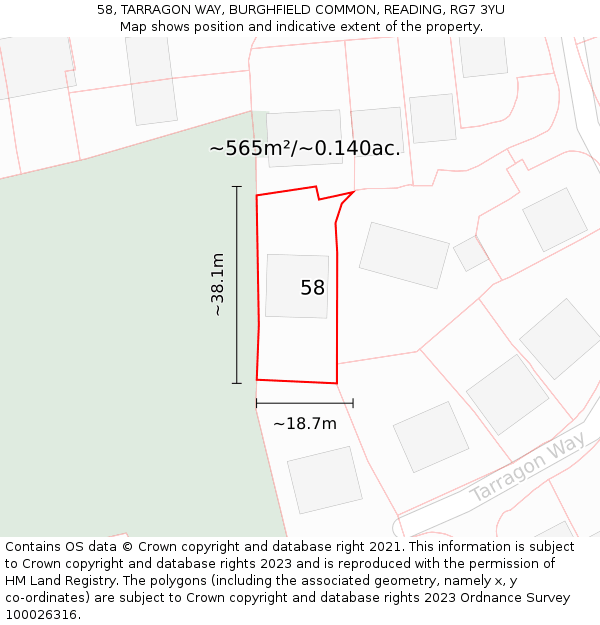 58, TARRAGON WAY, BURGHFIELD COMMON, READING, RG7 3YU: Plot and title map