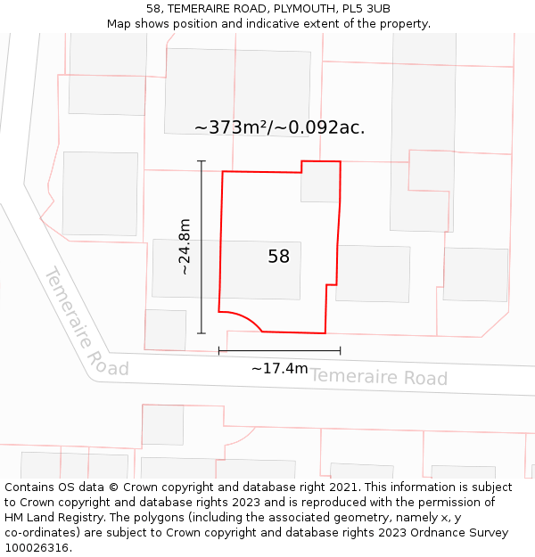 58, TEMERAIRE ROAD, PLYMOUTH, PL5 3UB: Plot and title map