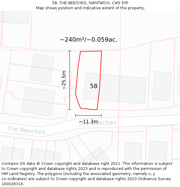 58, THE BEECHES, NANTWICH, CW5 5YP: Plot and title map