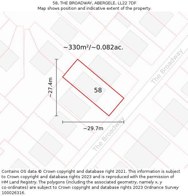 58, THE BROADWAY, ABERGELE, LL22 7DF: Plot and title map