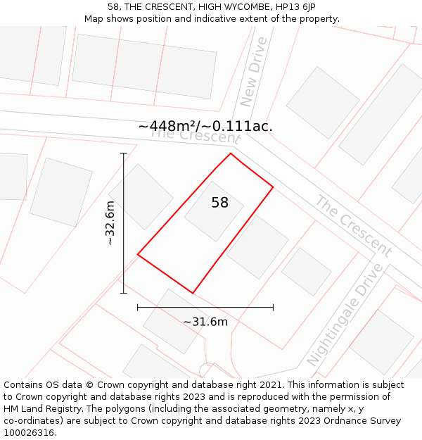 58, THE CRESCENT, HIGH WYCOMBE, HP13 6JP: Plot and title map