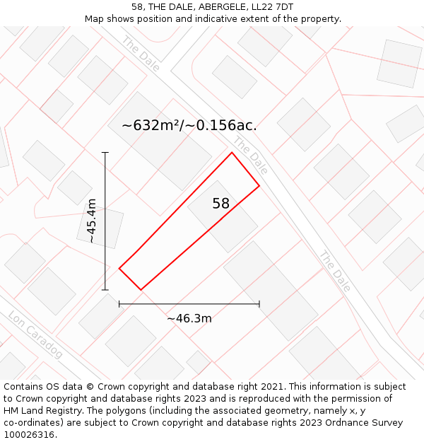 58, THE DALE, ABERGELE, LL22 7DT: Plot and title map