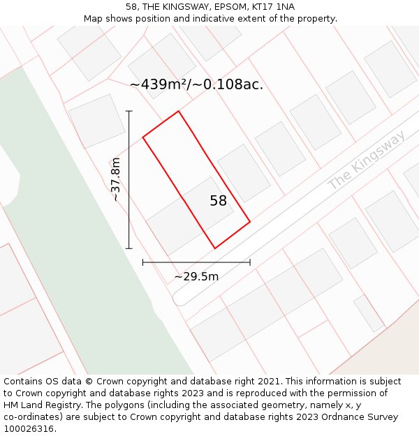 58, THE KINGSWAY, EPSOM, KT17 1NA: Plot and title map