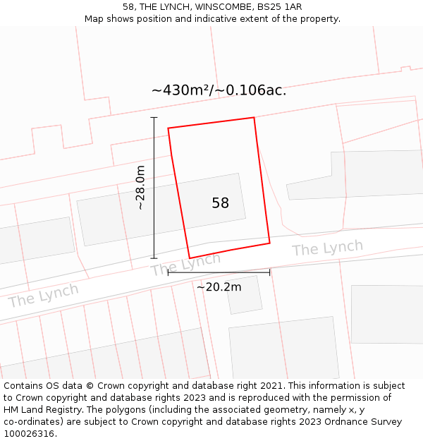 58, THE LYNCH, WINSCOMBE, BS25 1AR: Plot and title map