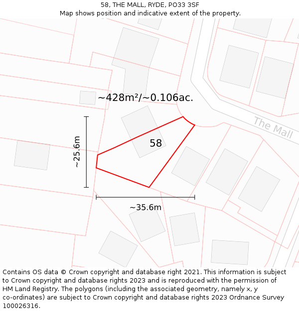 58, THE MALL, RYDE, PO33 3SF: Plot and title map