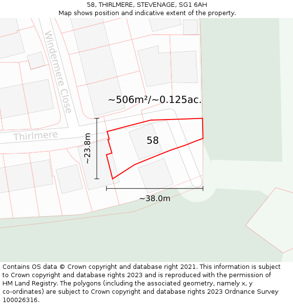 58, THIRLMERE, STEVENAGE, SG1 6AH: Plot and title map