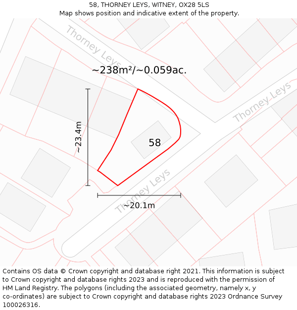 58, THORNEY LEYS, WITNEY, OX28 5LS: Plot and title map