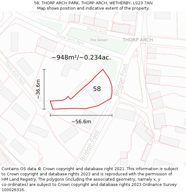 58, THORP ARCH PARK, THORP ARCH, WETHERBY, LS23 7AN: Plot and title map