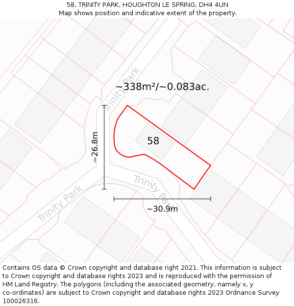 58, TRINITY PARK, HOUGHTON LE SPRING, DH4 4UN: Plot and title map