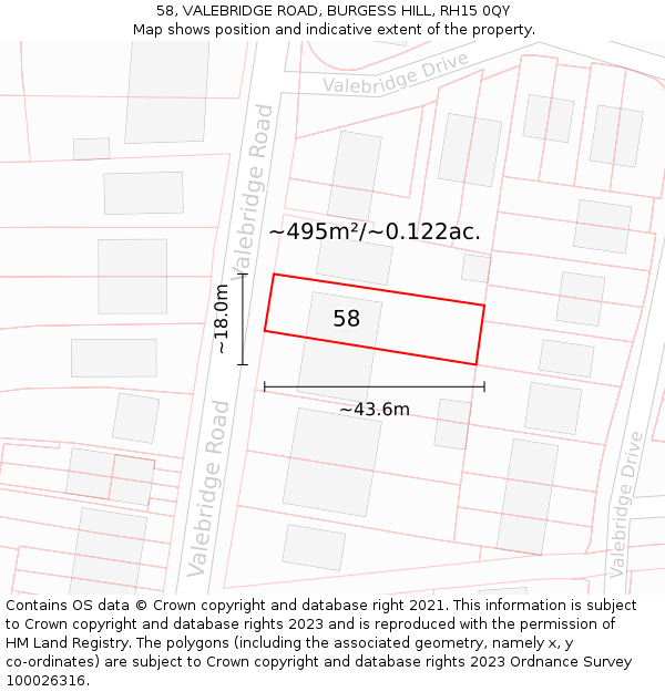 58, VALEBRIDGE ROAD, BURGESS HILL, RH15 0QY: Plot and title map